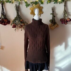 Apt. 9 Goblincore/Cabincore Dark Brown Cable Knit Turtleneck Sweater